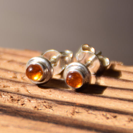 Cognac Baltic Amber and Sterling Silver Stud Earrings, MJ Baltica, BK115