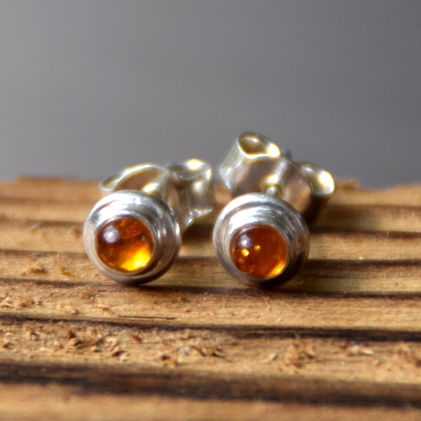 Cognac Baltic Amber and Sterling Silver Stud Earrings, MJ Baltica, BK115