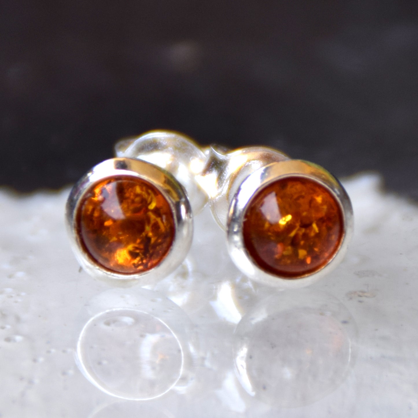 Ohrringe, rund, aus Naturbernstein (Cognac) und Sterlingsilber 925, MJ Baltica, BK126