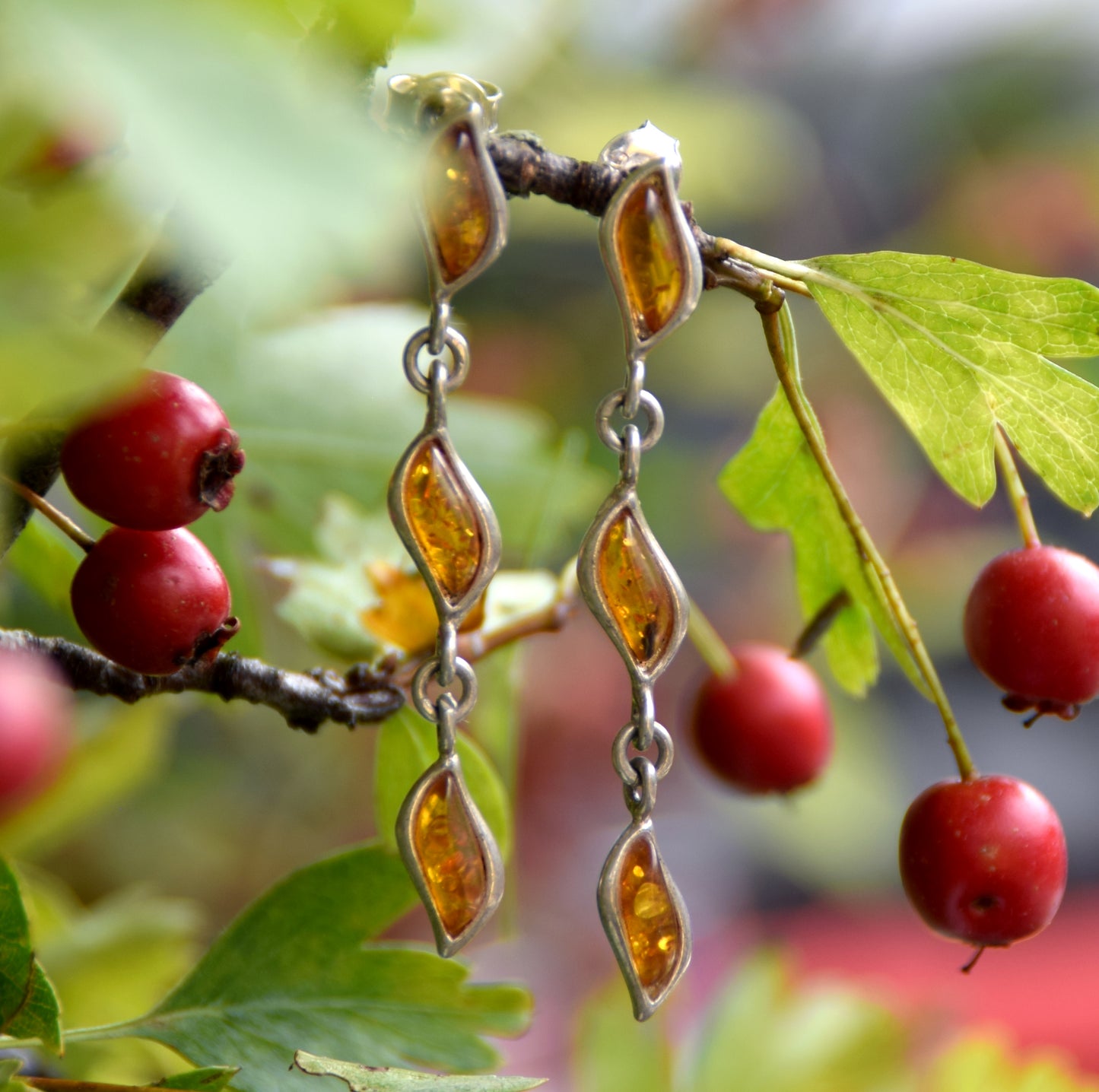 MJ Baltica, earrings, natural Baltic amber, 925 silver, chain, light, long, BK134