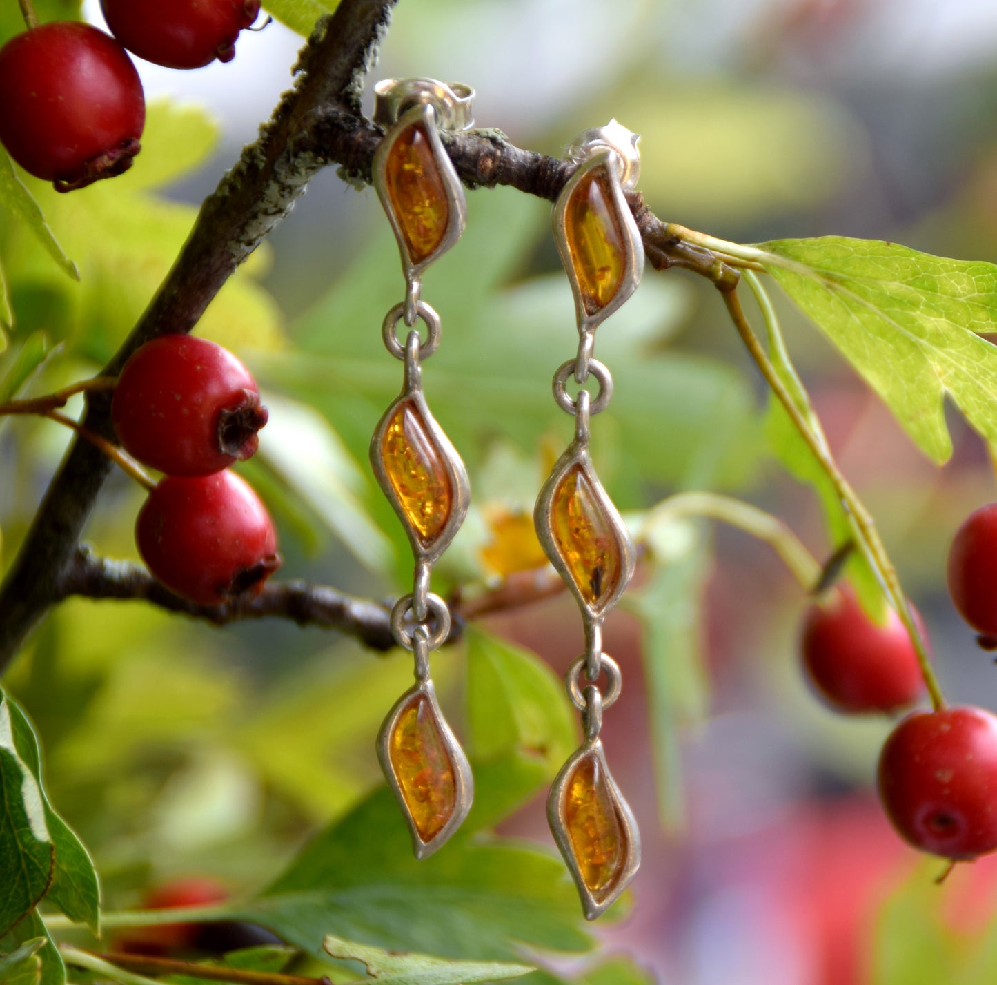 MJ Baltica, earrings, natural Baltic amber, 925 silver, chain, light, long, BK134