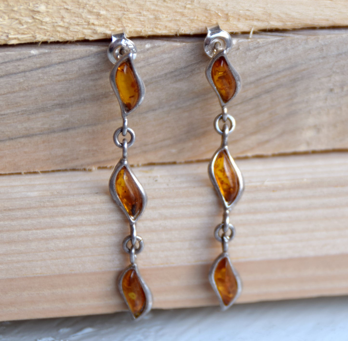 MJ Baltica, earrings, natural Baltic amber, 925 silver, chain, light, long, BK134