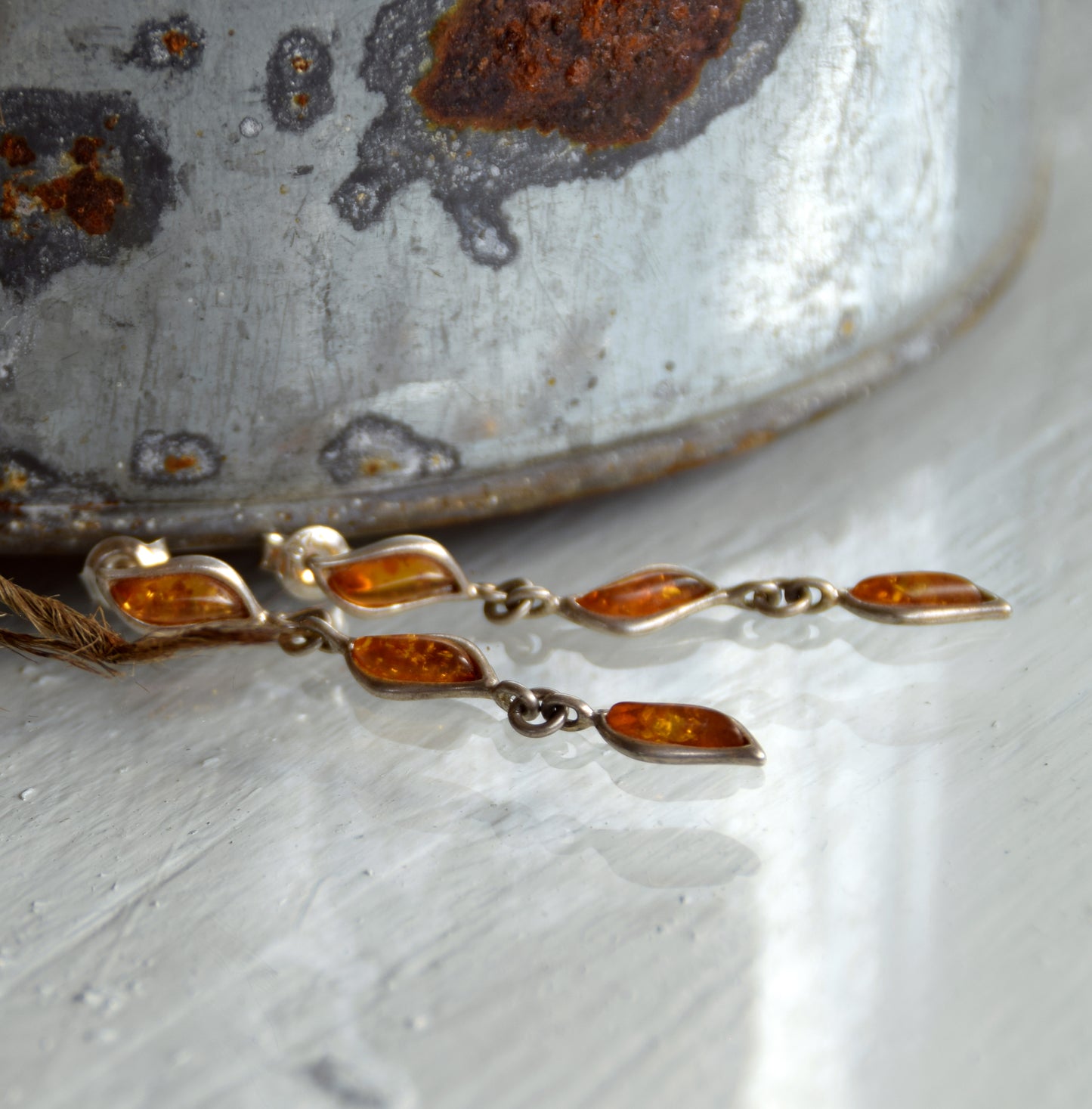 MJ Baltica, earrings, natural Baltic amber, 925 silver, chain, light, long, BK134