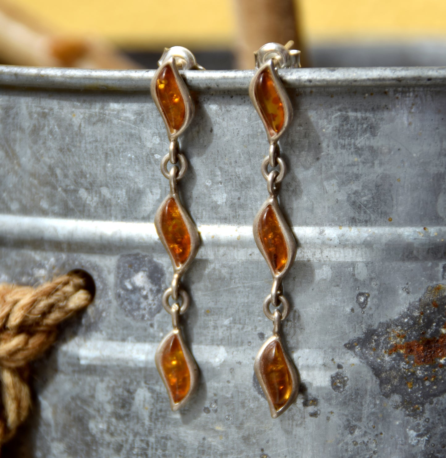 MJ Baltica, earrings, natural Baltic amber, 925 silver, chain, light, long, BK134