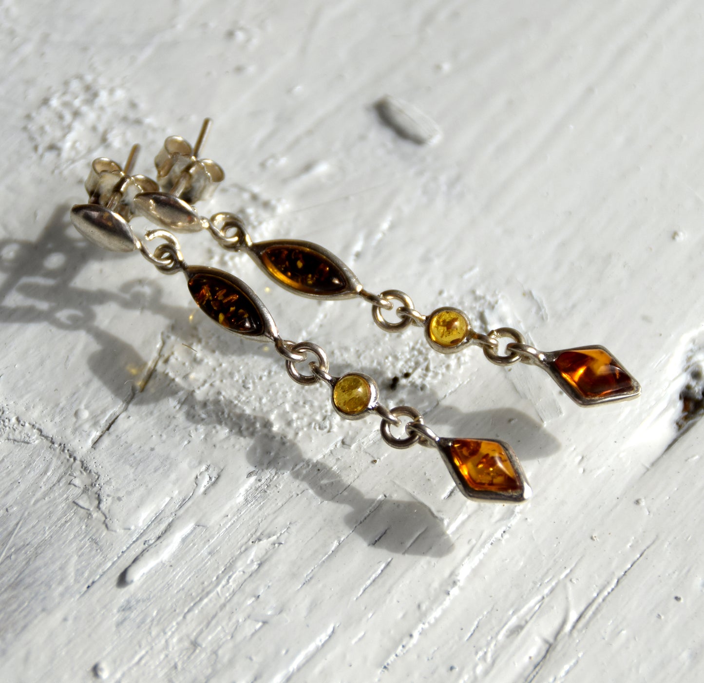 MJ Baltica, earrings, natural Baltic amber, 925 silver, delicate, long, cascade, multicolored, BK135