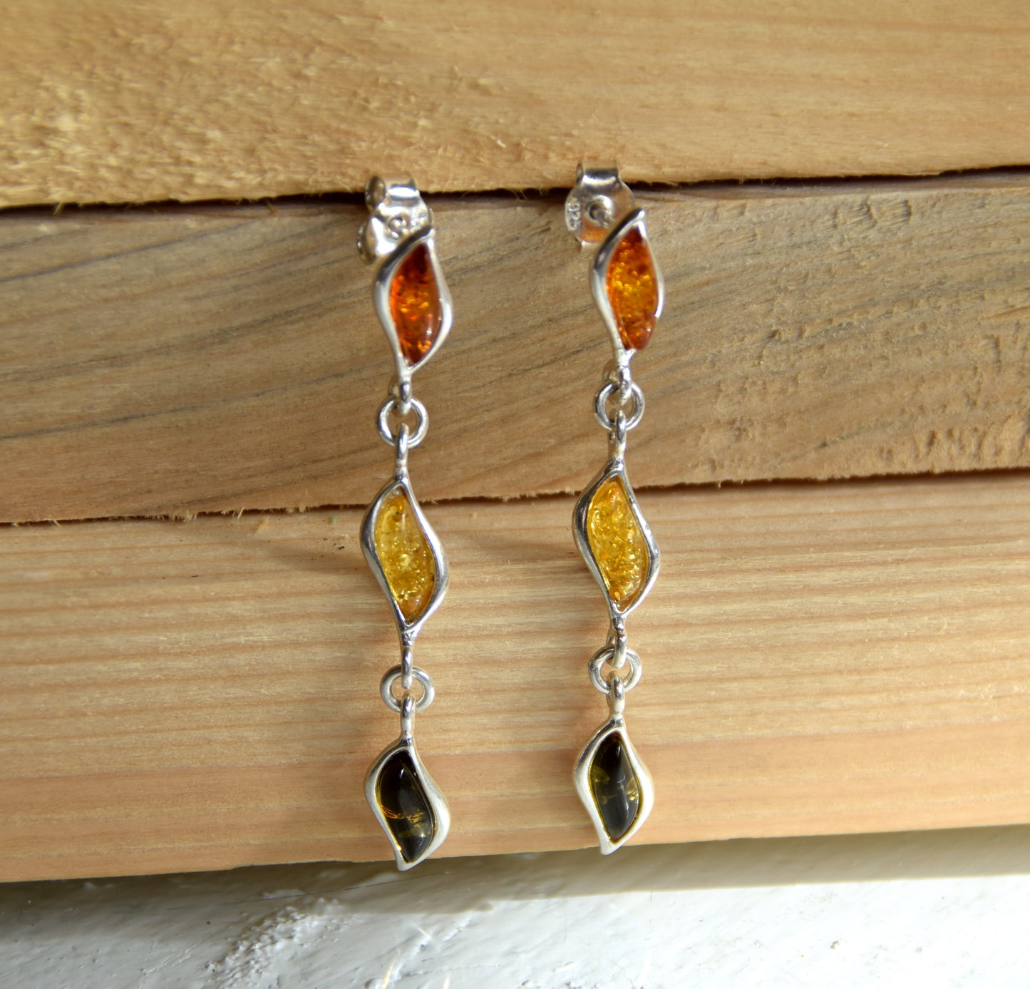 MJ Baltica, earrings, natural Baltic amber, 925 silver, chain, light, long, multicolored, BK137