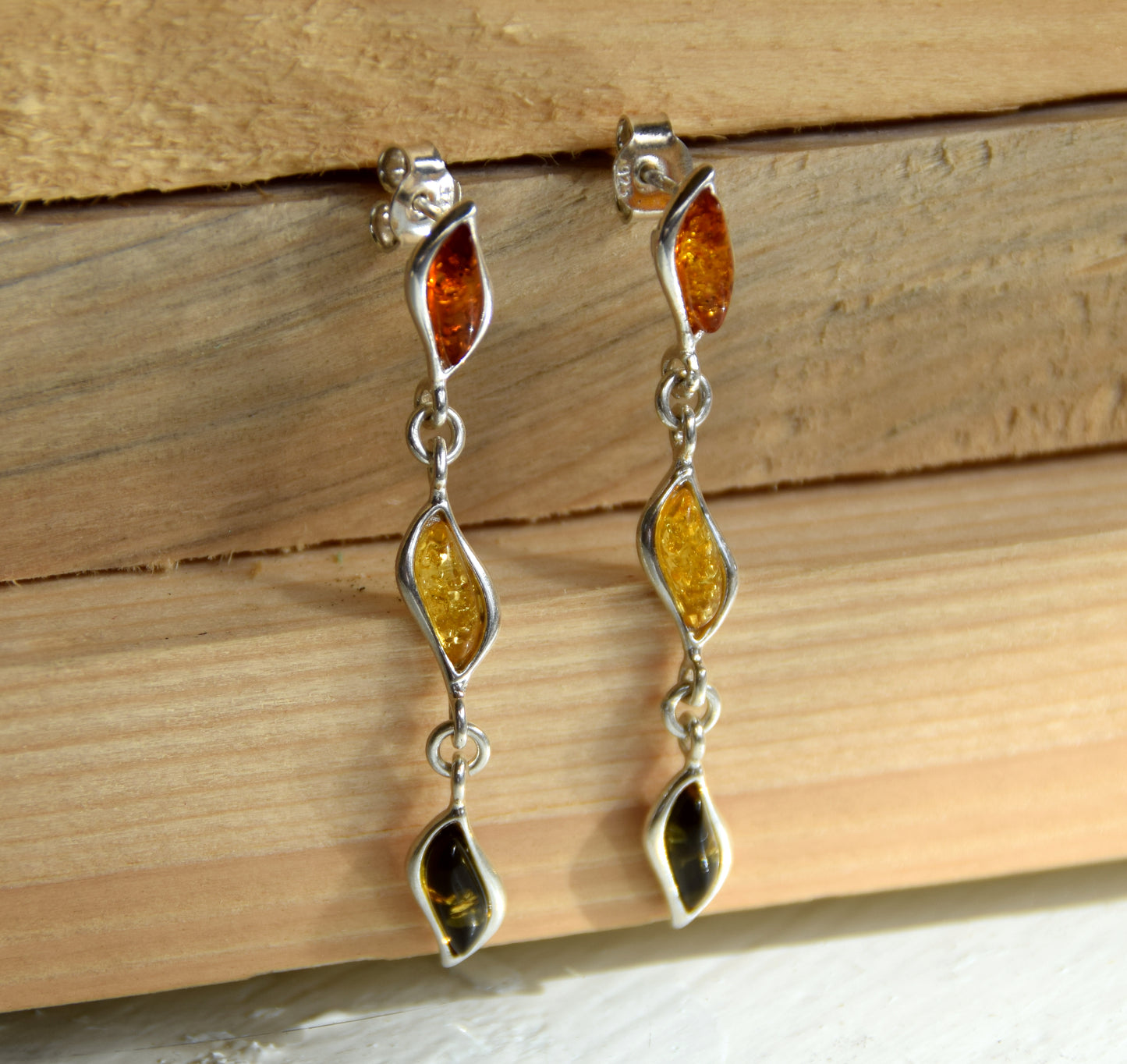 MJ Baltica, earrings, natural Baltic amber, 925 silver, chain, light, long, multicolored, BK137