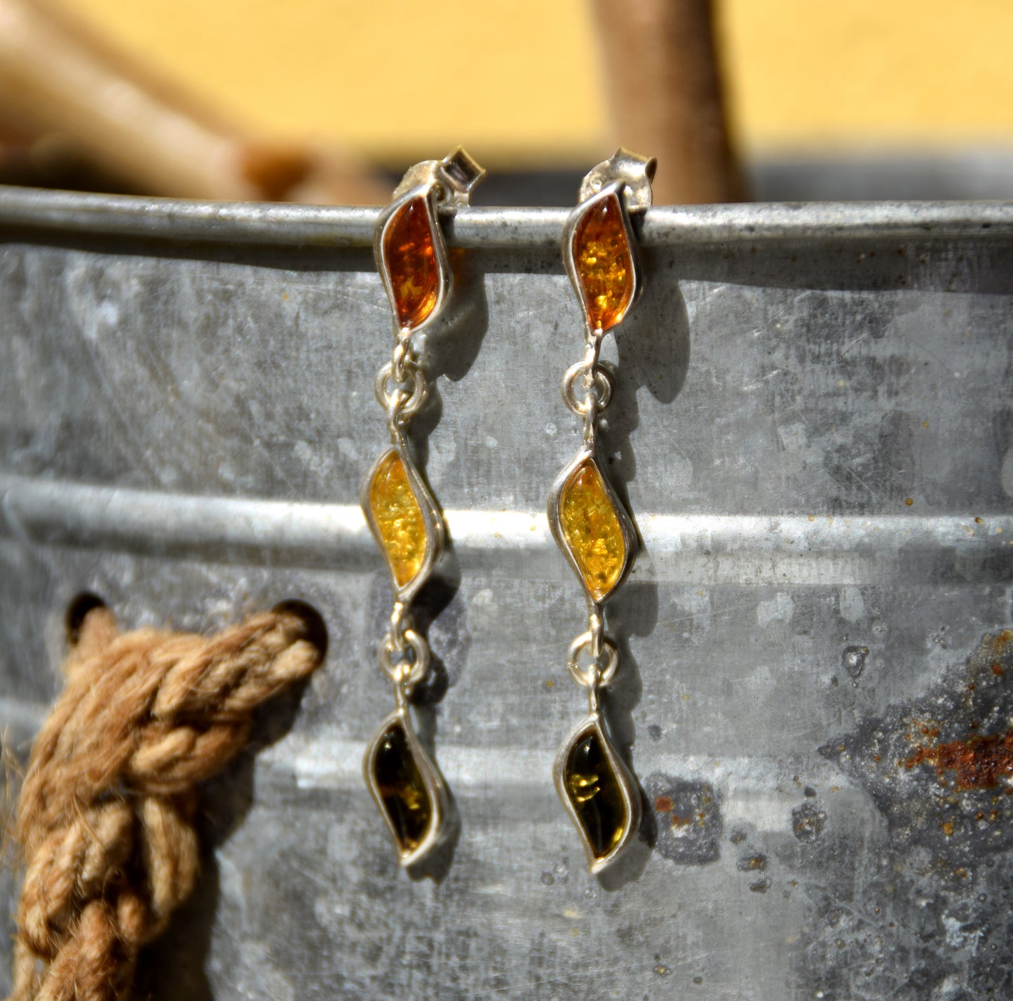 MJ Baltica, earrings, natural Baltic amber, 925 silver, chain, light, long, multicolored, BK137