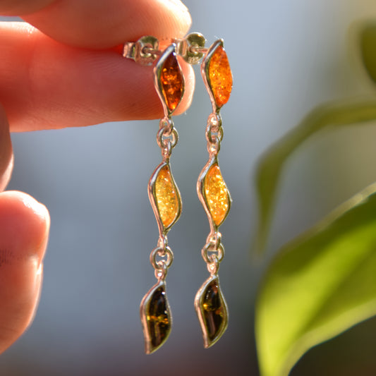 Elegant dangle earrings created with natural Amber of various shades and 925 Silver, MJ Baltica, BK137