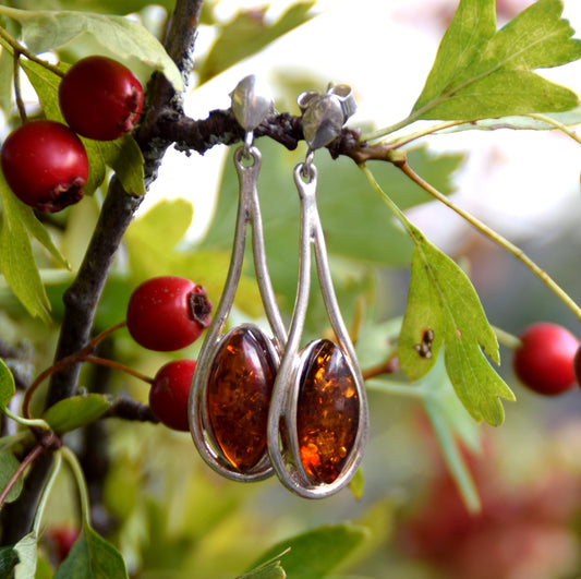 MJ Baltica, earrings, natural Baltic amber, 925 silver, elegant, feminine, bright, long, BK138