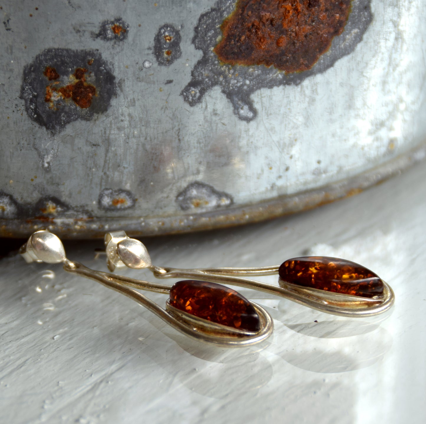 MJ Baltica, earrings, natural Baltic amber, 925 silver, elegant, feminine, bright, long, BK138