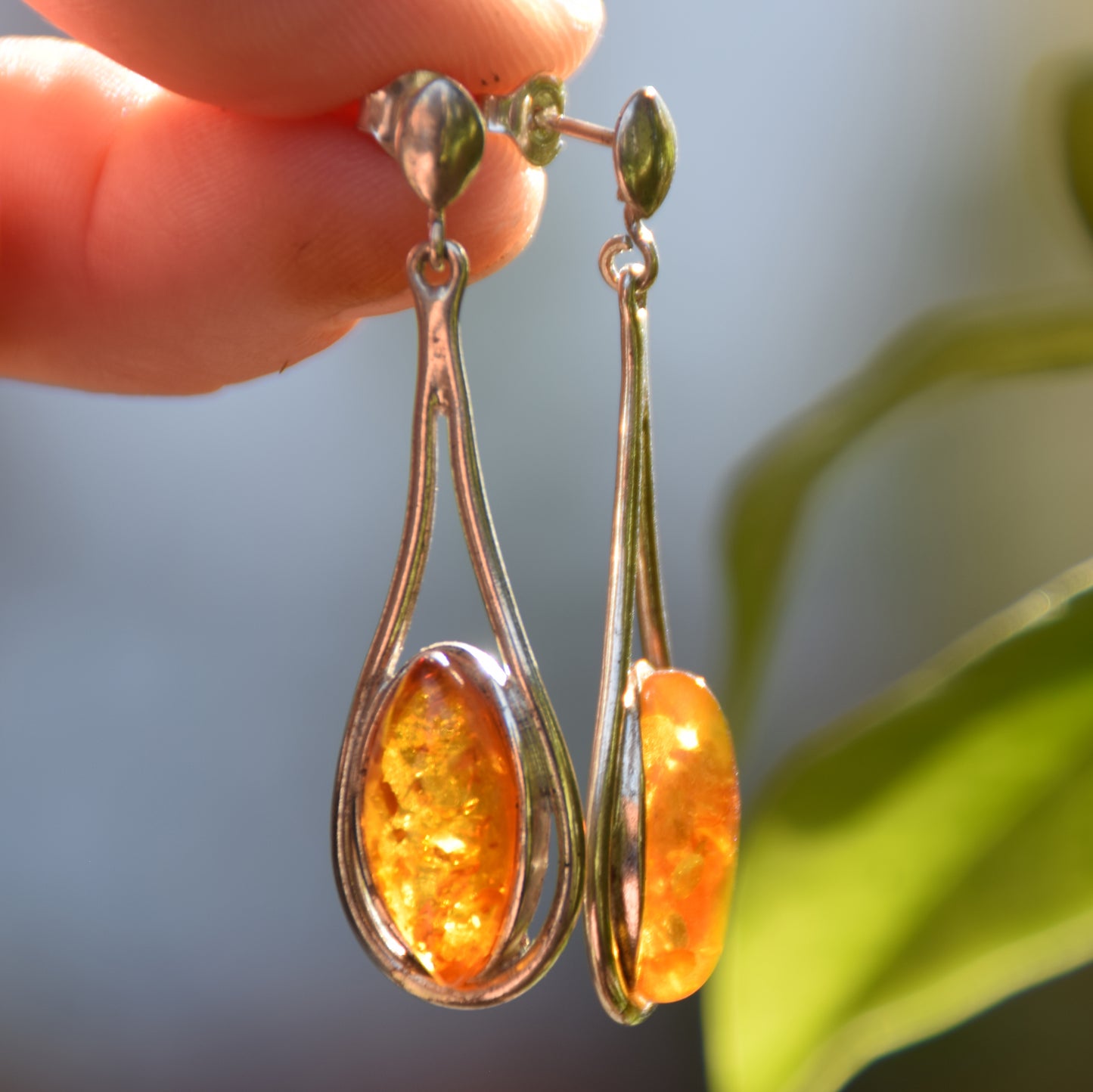 Important dangle earrings created with natural cognac amber and 925 Silver, MJ Baltica, BK138