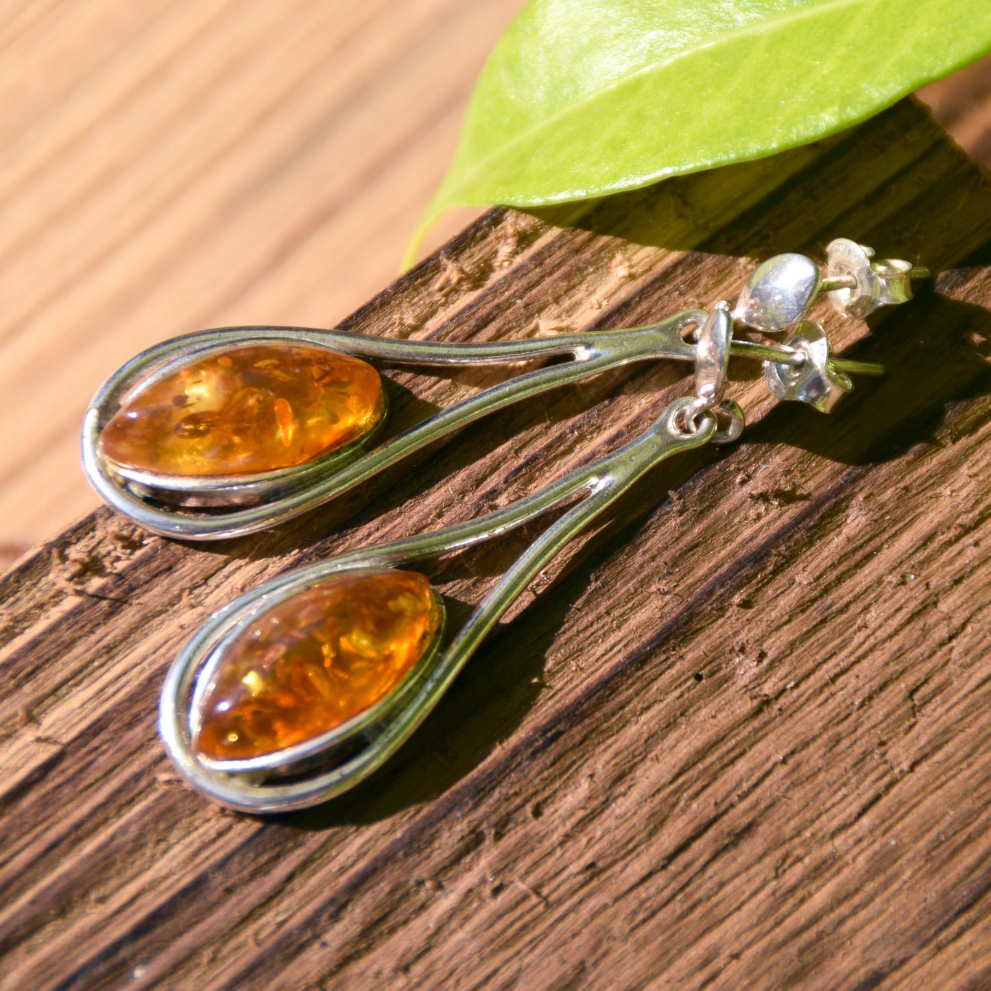 Important dangle earrings created with natural cognac amber and 925 Silver, MJ Baltica, BK138