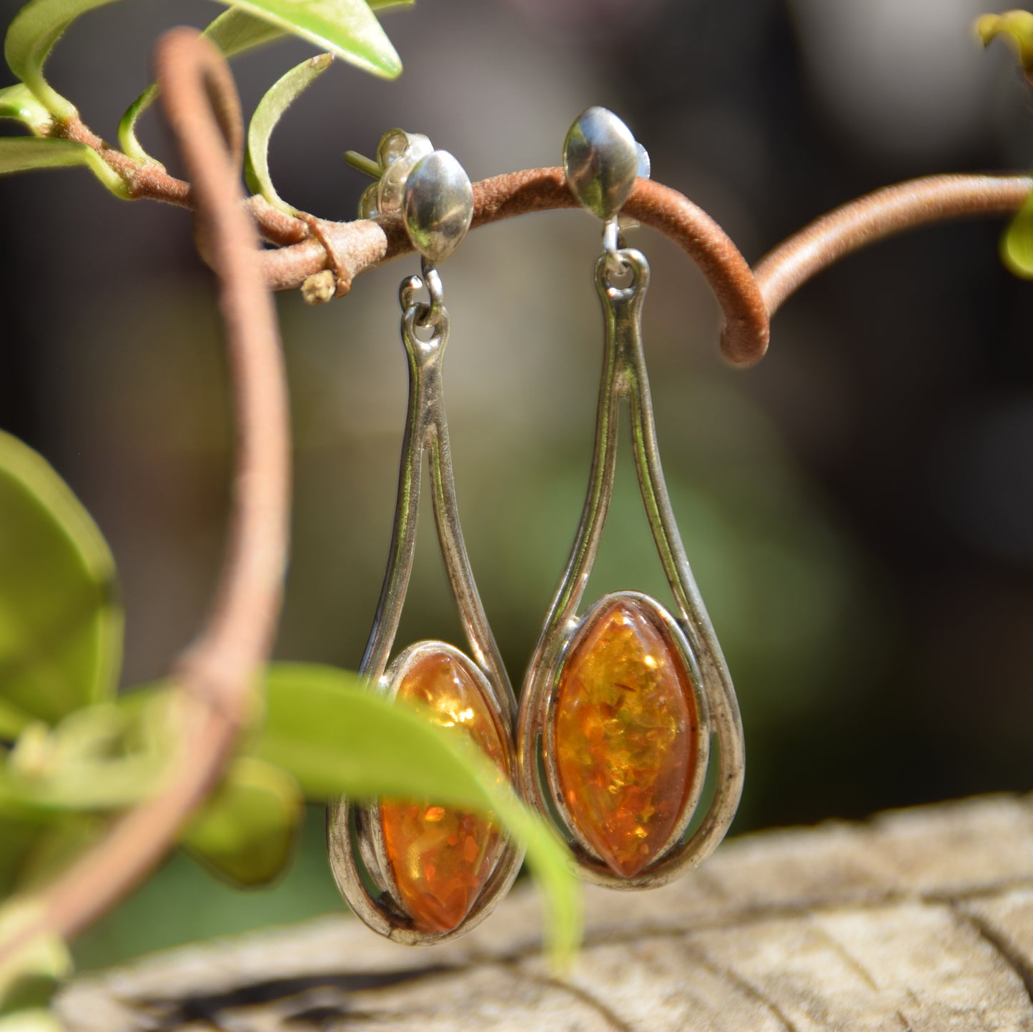 Important dangle earrings created with natural cognac amber and 925 Silver, MJ Baltica, BK138