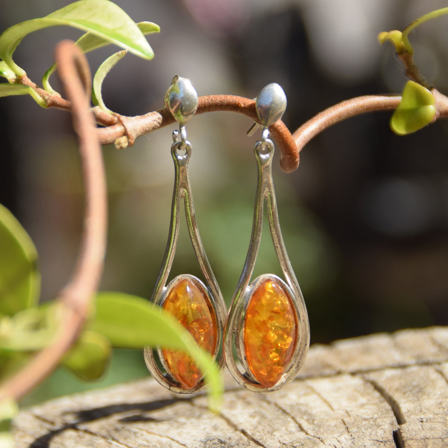 Important dangle earrings created with natural cognac amber and 925 Silver, MJ Baltica, BK138