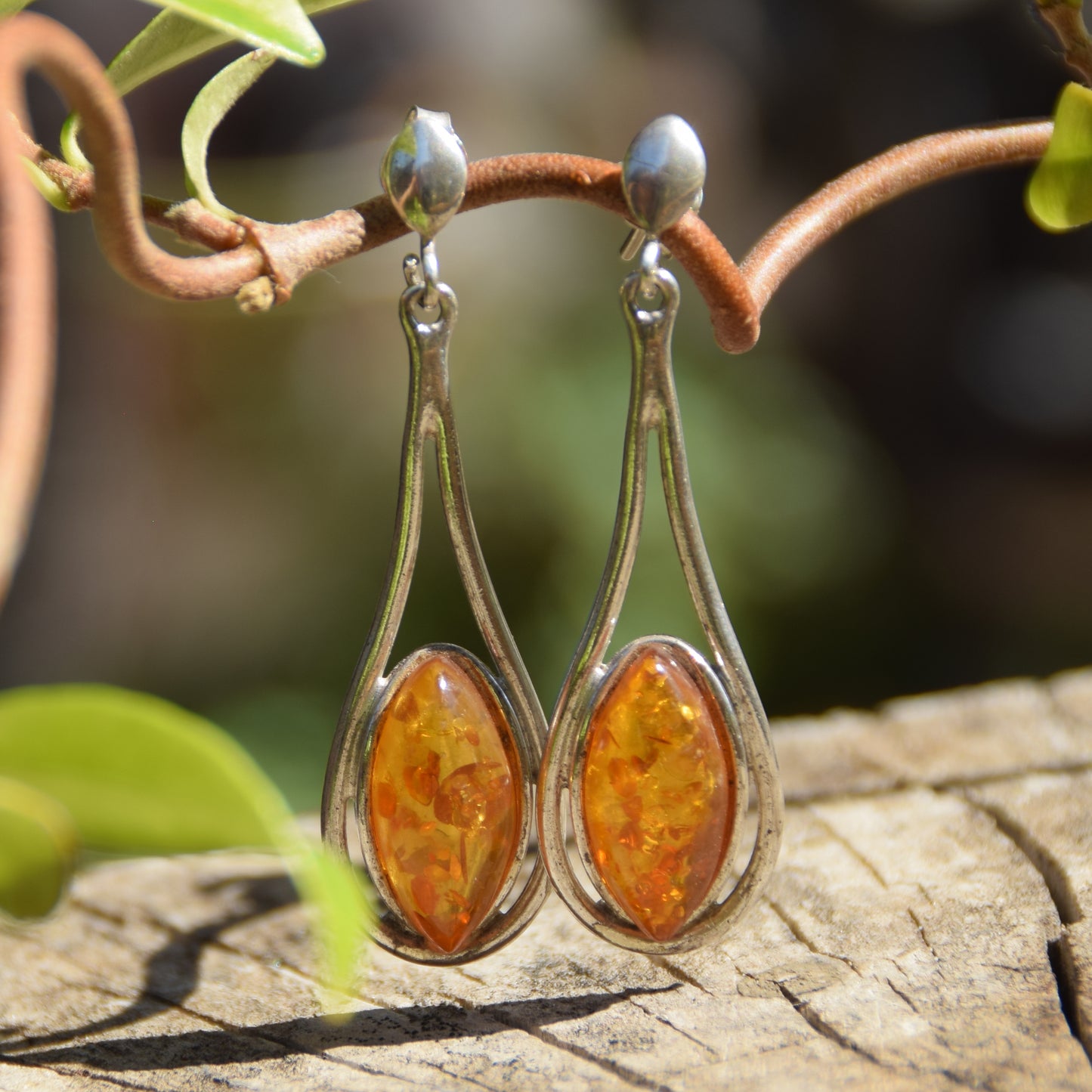 Important dangle earrings created with natural cognac amber and 925 Silver, MJ Baltica, BK138