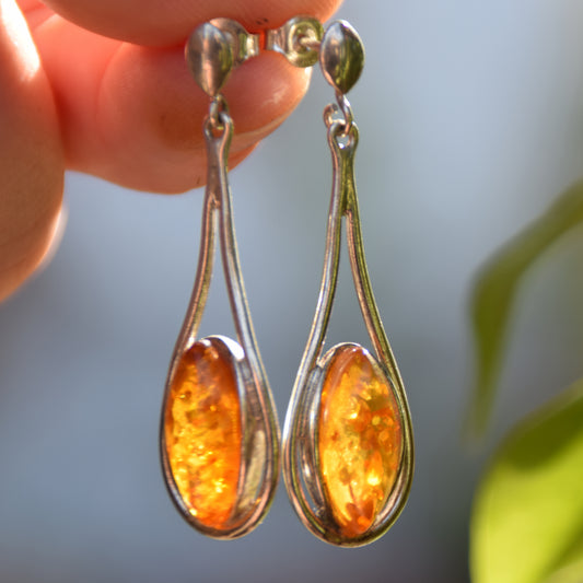Important dangle earrings created with natural cognac amber and 925 Silver, MJ Baltica, BK138