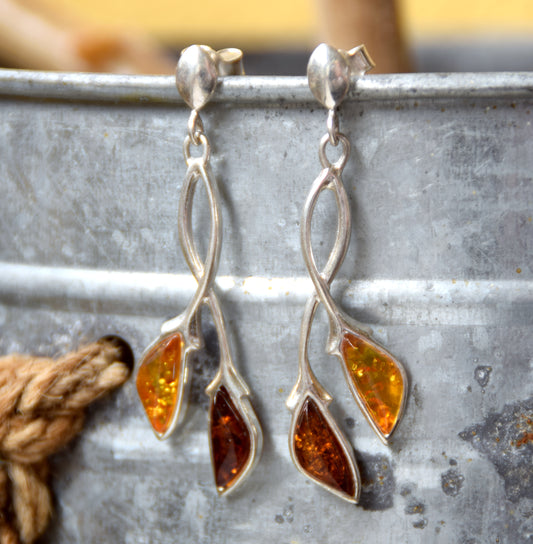 MJ Baltica, earrings, natural Baltic amber, 925 silver, delicate, elegant, multicoloured, BK140