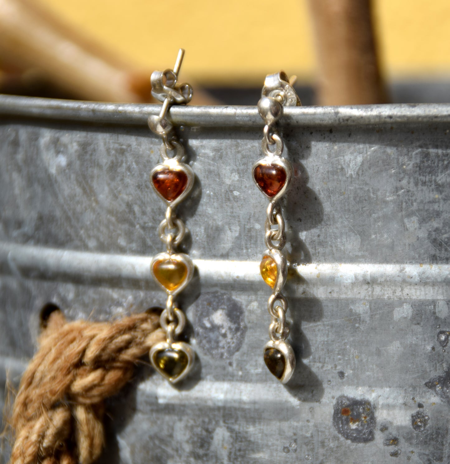 MJ Baltica, earrings, natural Baltic amber, 925 silver, delicate, elegant, heart, multicolored, BK141