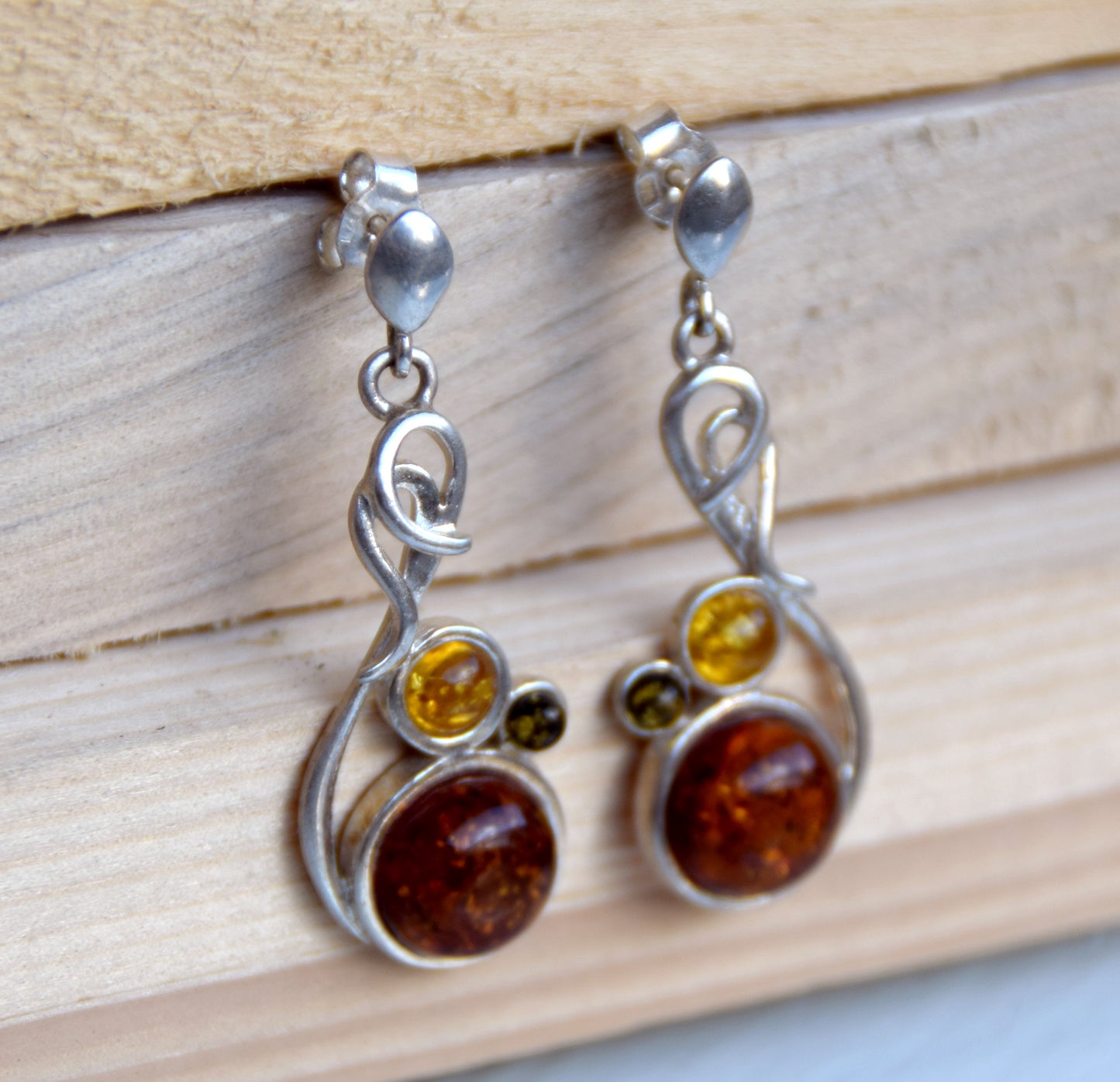 MJ Baltica, earrings, natural Baltic amber, 925 silver, intense, elegant, multicolored, BK142