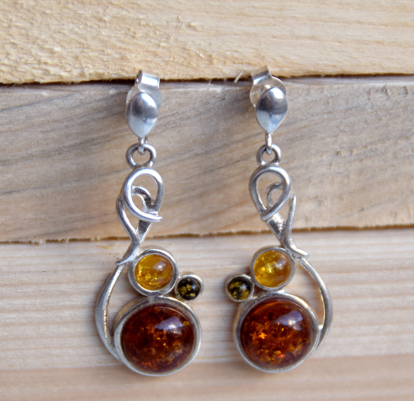 MJ Baltica, earrings, natural Baltic amber, 925 silver, intense, elegant, multicolored, BK142