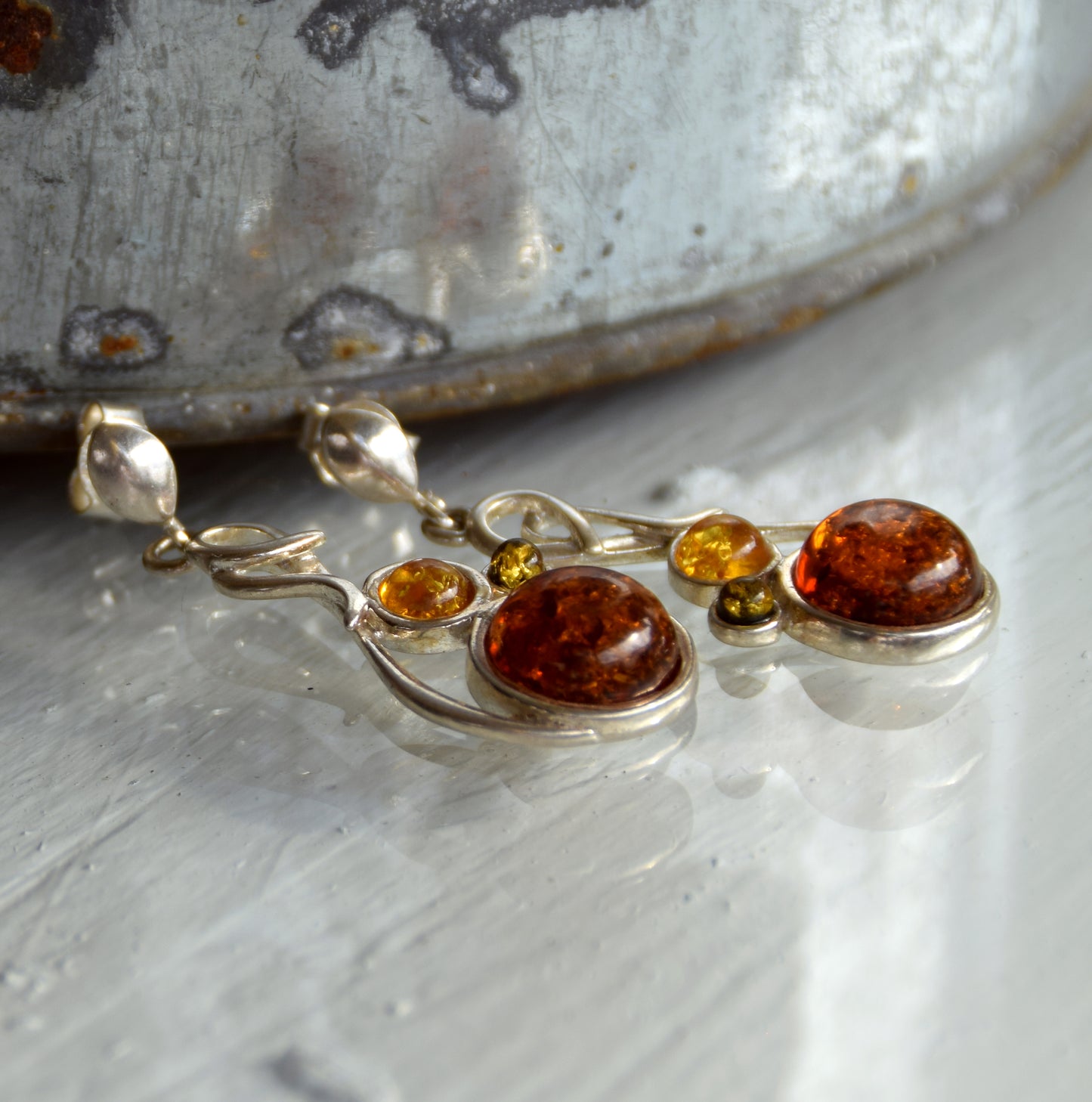 MJ Baltica, earrings, natural Baltic amber, 925 silver, intense, elegant, multicolored, BK142