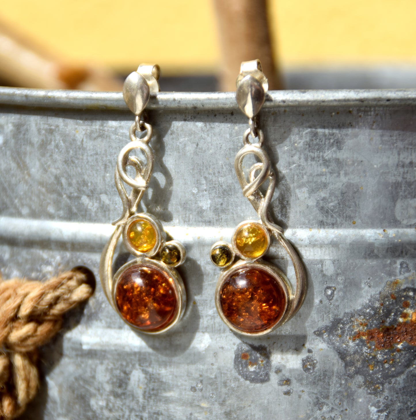 MJ Baltica, earrings, natural Baltic amber, 925 silver, intense, elegant, multicolored, BK142