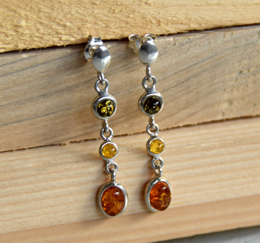 MJ Baltica, earrings, natural Baltic amber, 925 silver, delicate, elegant, multicolored, BK144