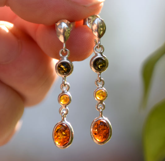 Luminous dangle earrings created with natural Baltic Amber and 925 Silver, MJ Baltica, BK144