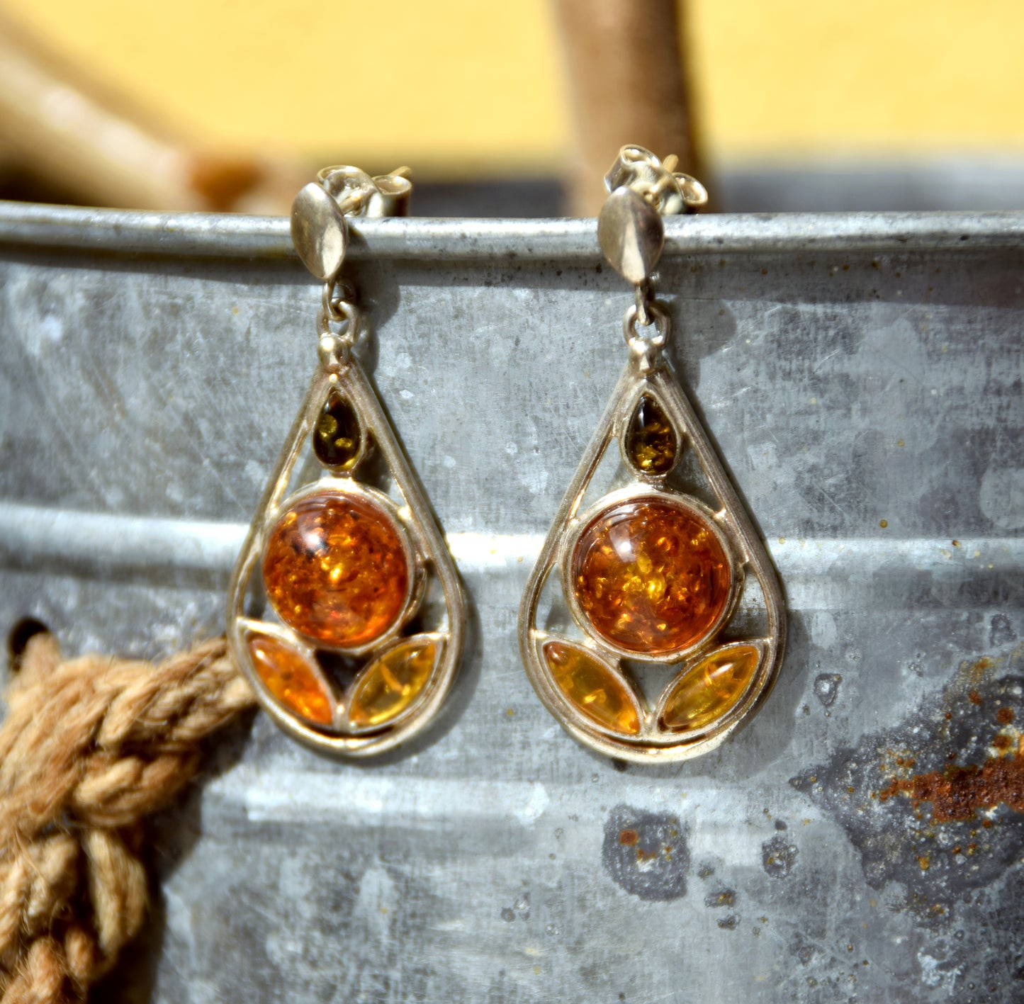 MJ Baltica, earrings, natural Baltic amber, 925 silver, delicate, elegant, mosaic, multicolored, drop, BK146