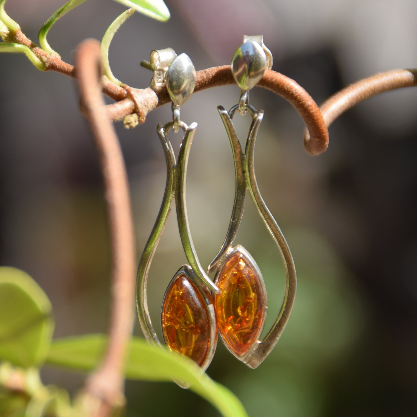 Elegant dangle earrings with natural cognac amber and 925 Silver, MJ Baltica, BK150