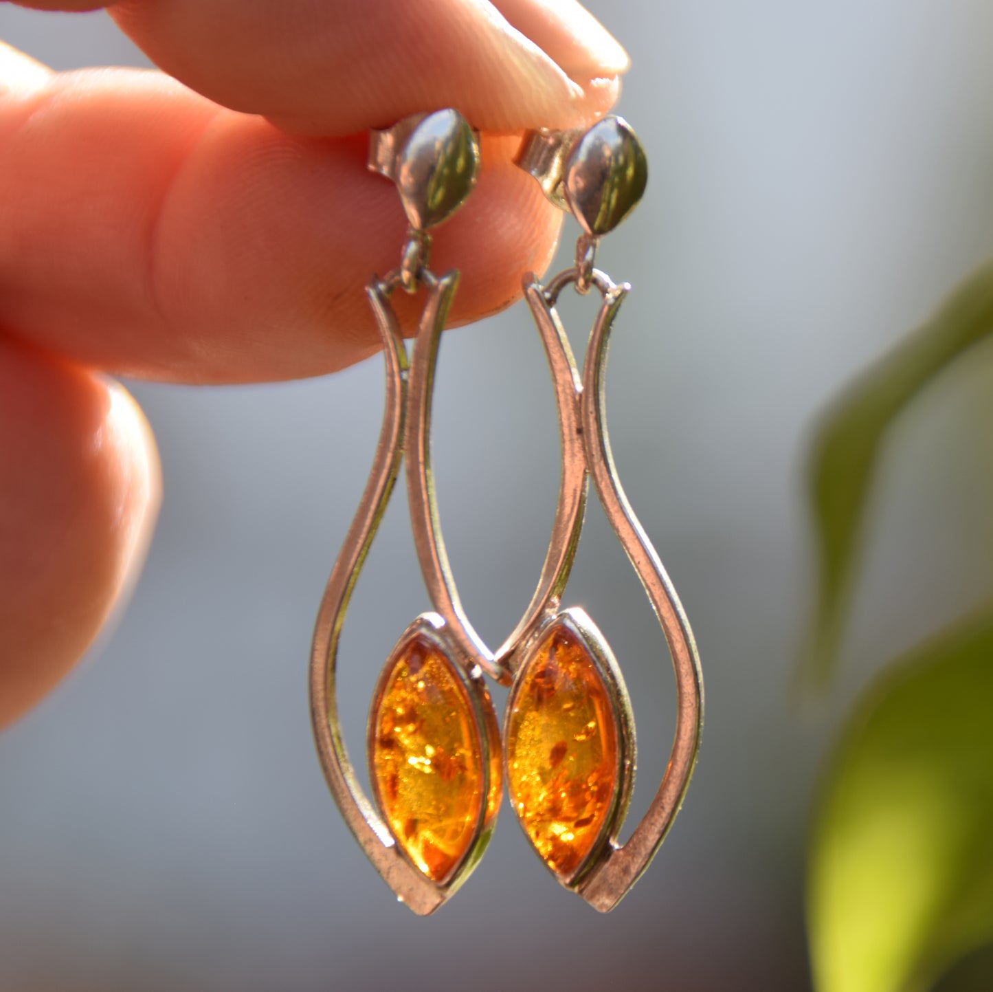 Elegant dangle earrings with natural cognac amber and 925 Silver, MJ Baltica, BK150