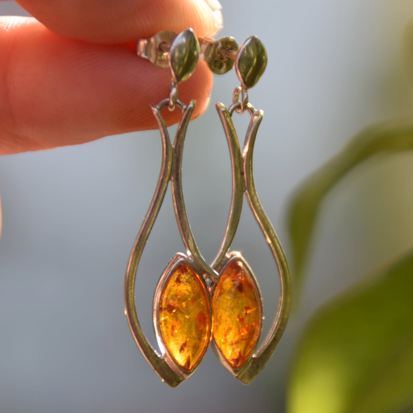 Elegant dangle earrings with natural cognac amber and 925 Silver, MJ Baltica, BK150