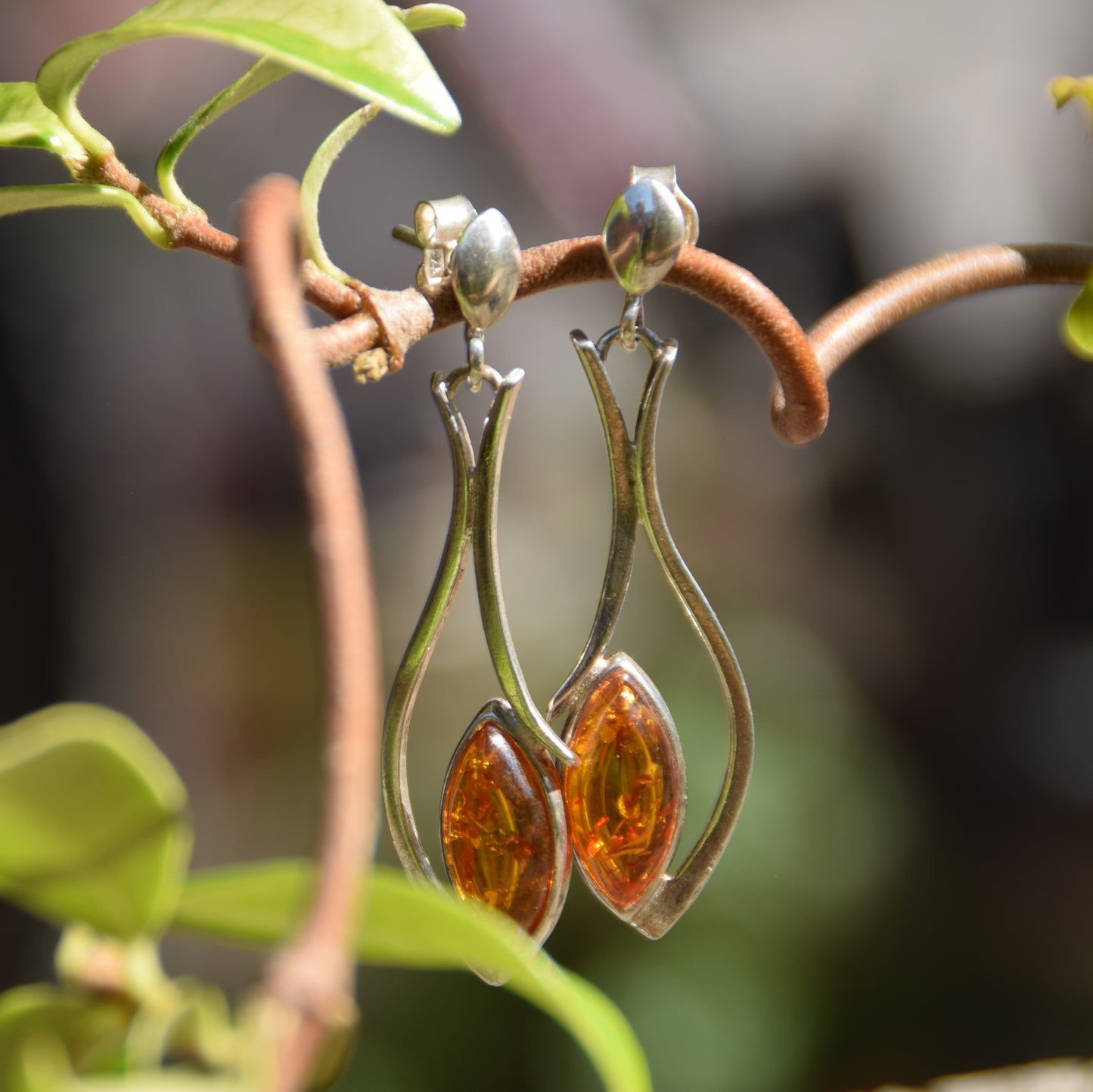 Elegant dangle earrings with natural cognac amber and 925 Silver, MJ Baltica, BK150