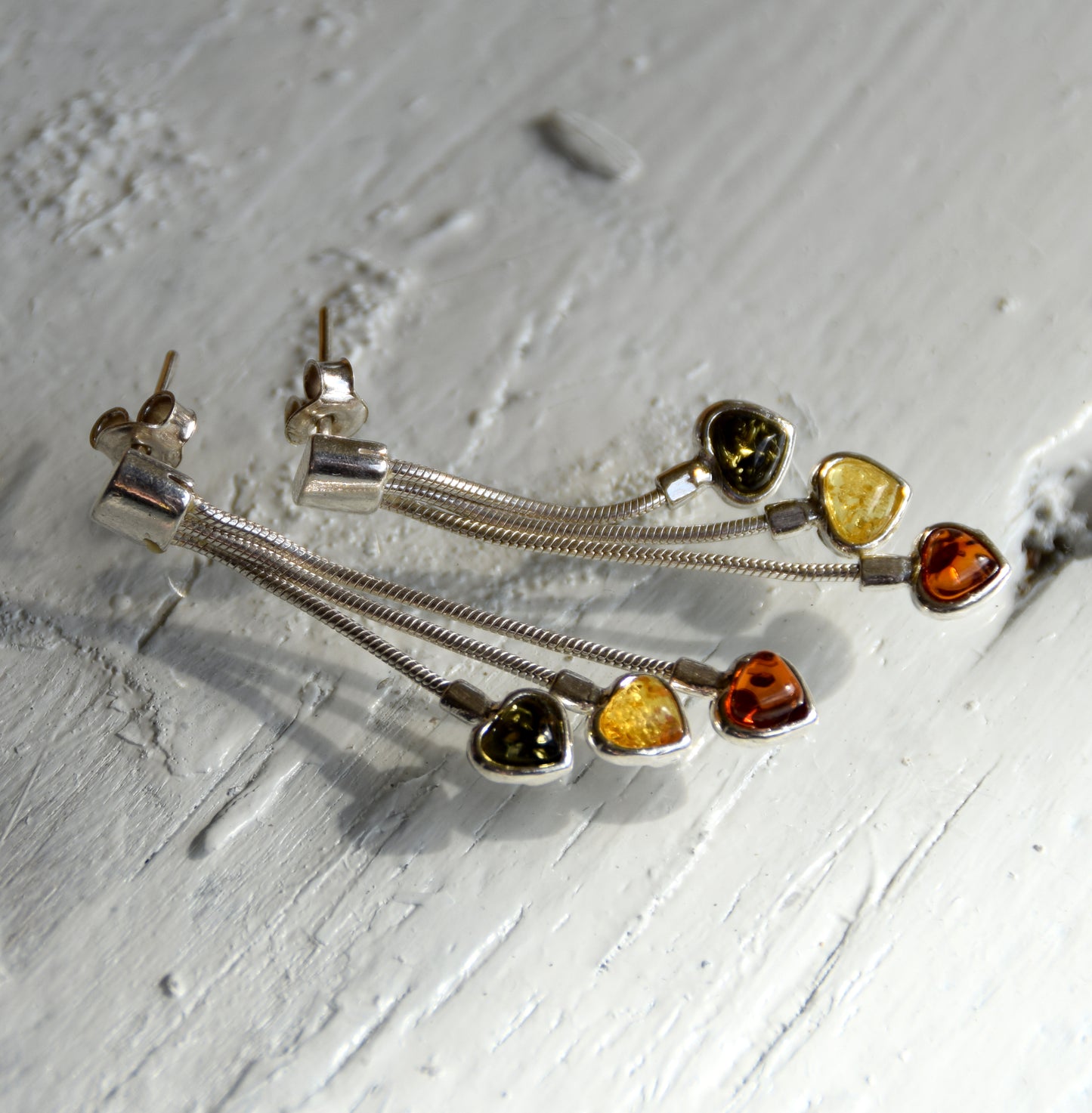 MJ Baltica, earrings, natural Baltic amber, 925 silver, feminine, heart, waterfall, multicolored, BK152