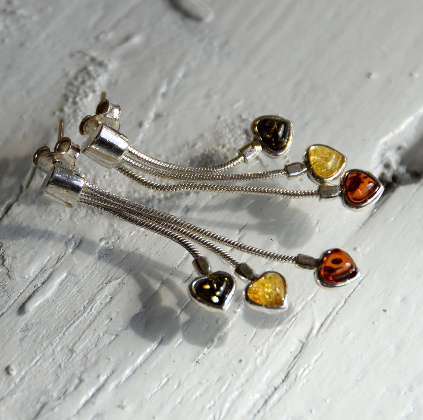 MJ Baltica, earrings, natural Baltic amber, 925 silver, feminine, heart, waterfall, multicolored, BK152