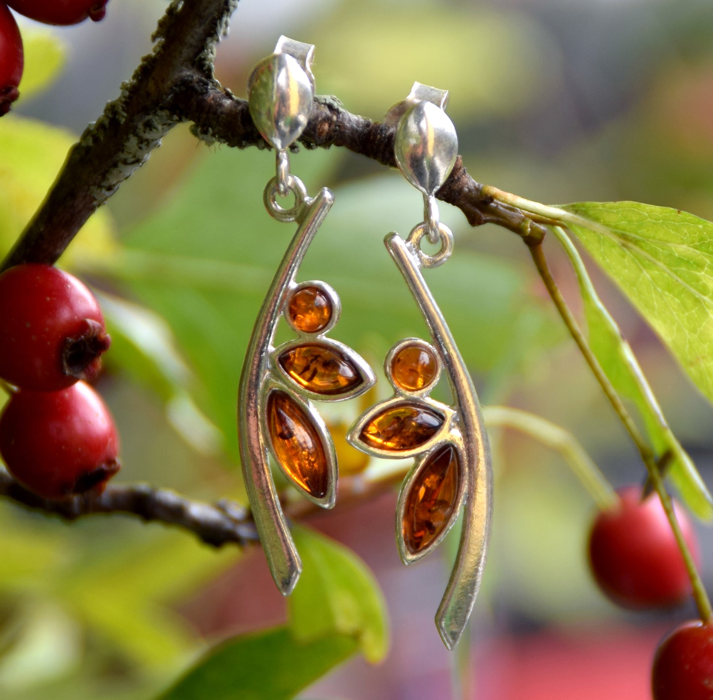 Copy of MJ Baltica, earrings, natural Baltic amber, 925 silver, delicate, elegant, feminine, cognac, BK155