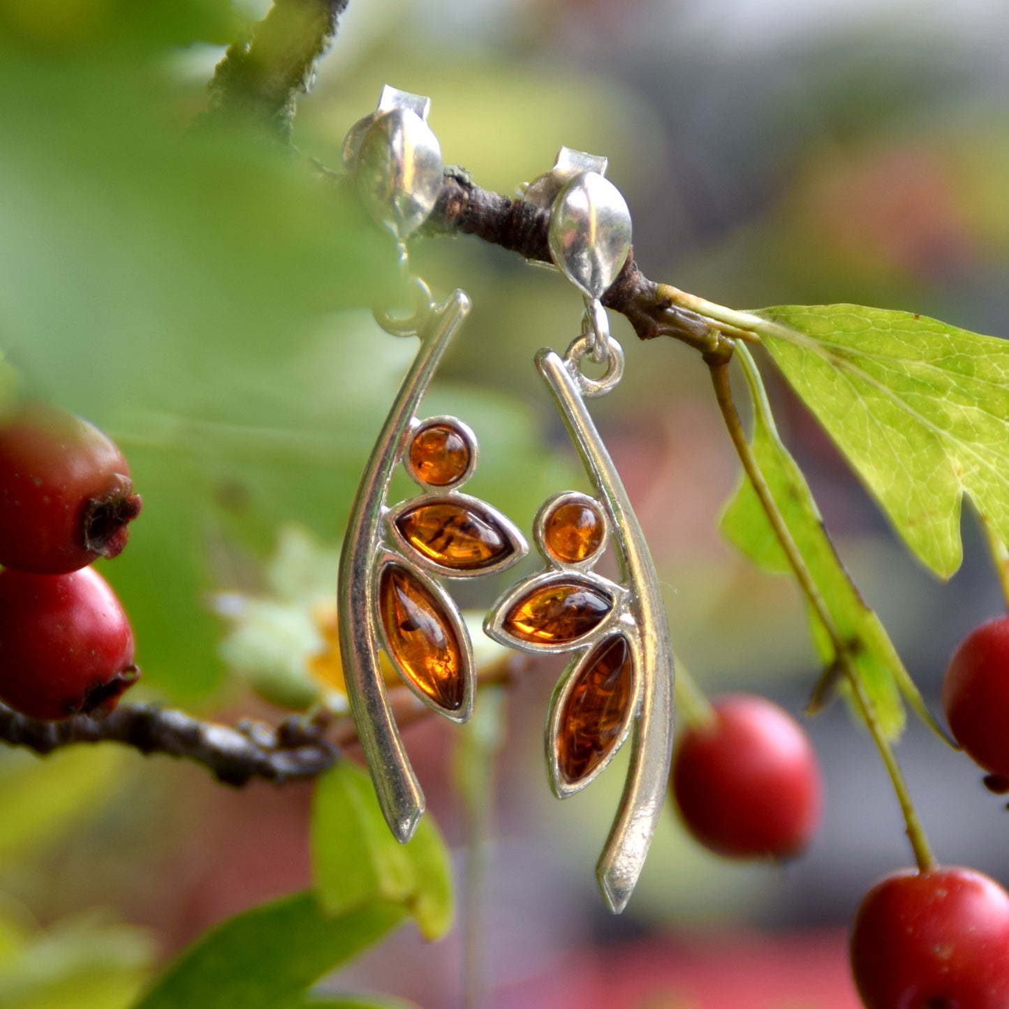 Copy of MJ Baltica, earrings, natural Baltic amber, 925 silver, delicate, elegant, feminine, cognac, BK155