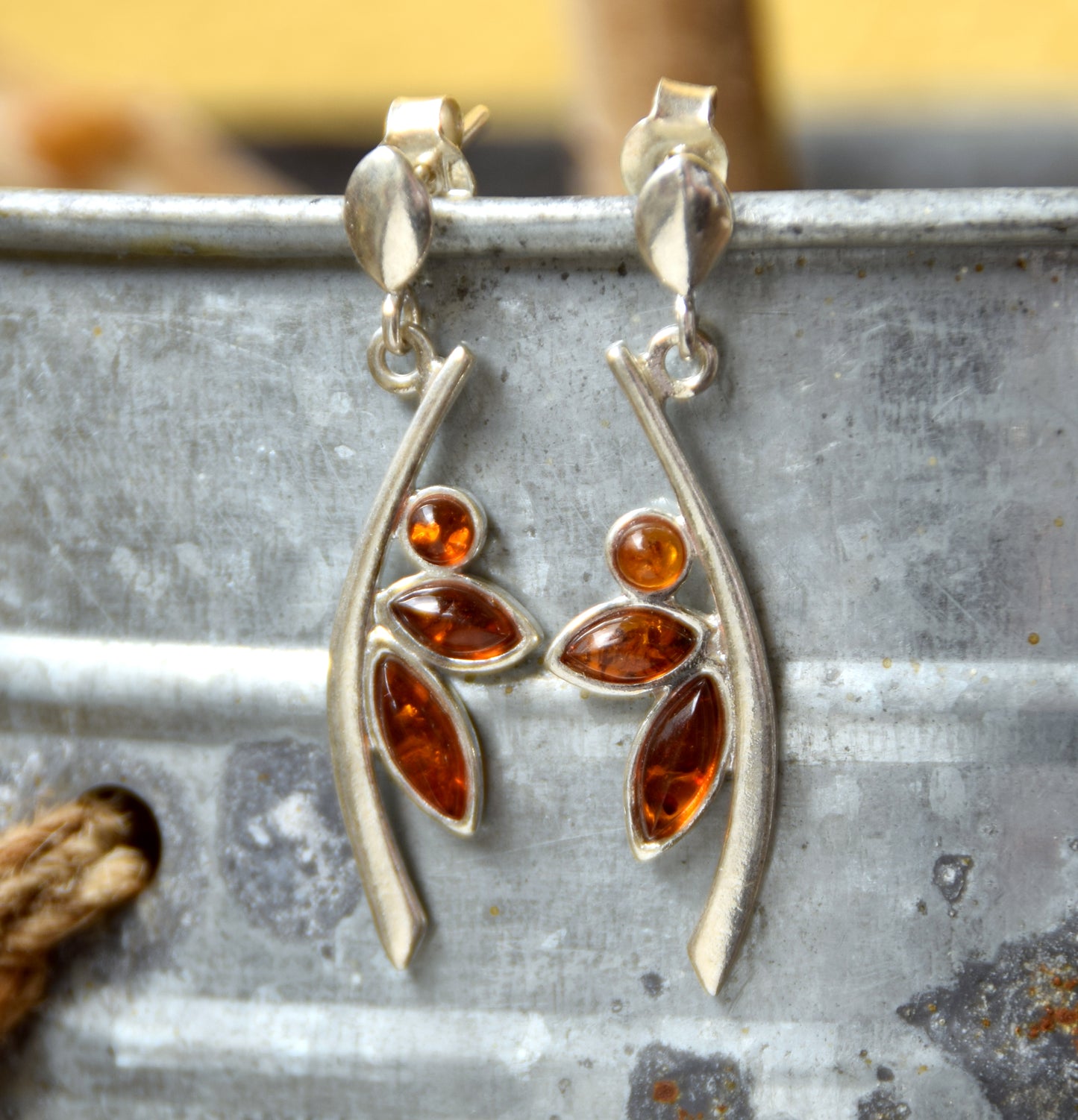 Copy of MJ Baltica, earrings, natural Baltic amber, 925 silver, delicate, elegant, feminine, cognac, BK155