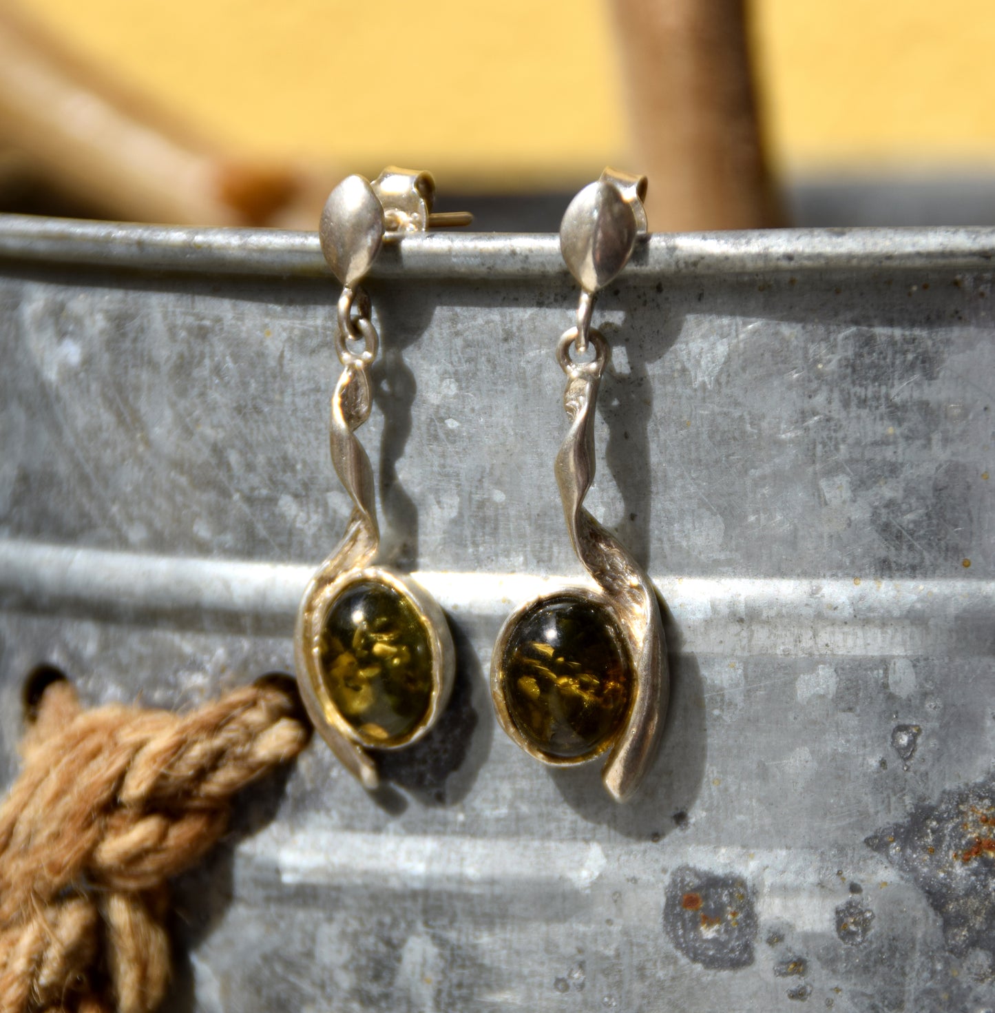 MJ Baltica, earrings, natural Baltic amber, 925 silver, feminine, elegant, unique, green amber, BK156