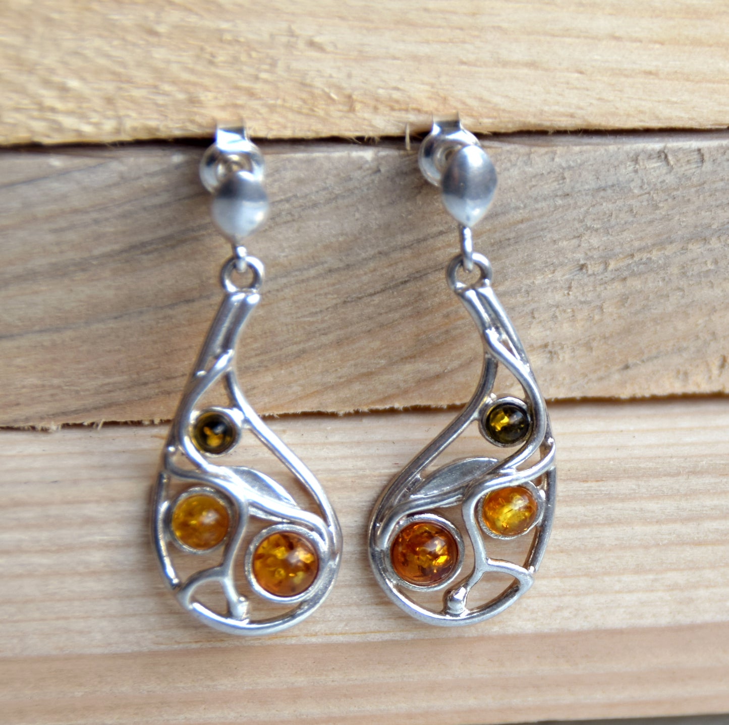 MJ Baltica, earrings, natural Baltic amber, 925 silver, feminine, flowers, mosaic, multicolored, BK157