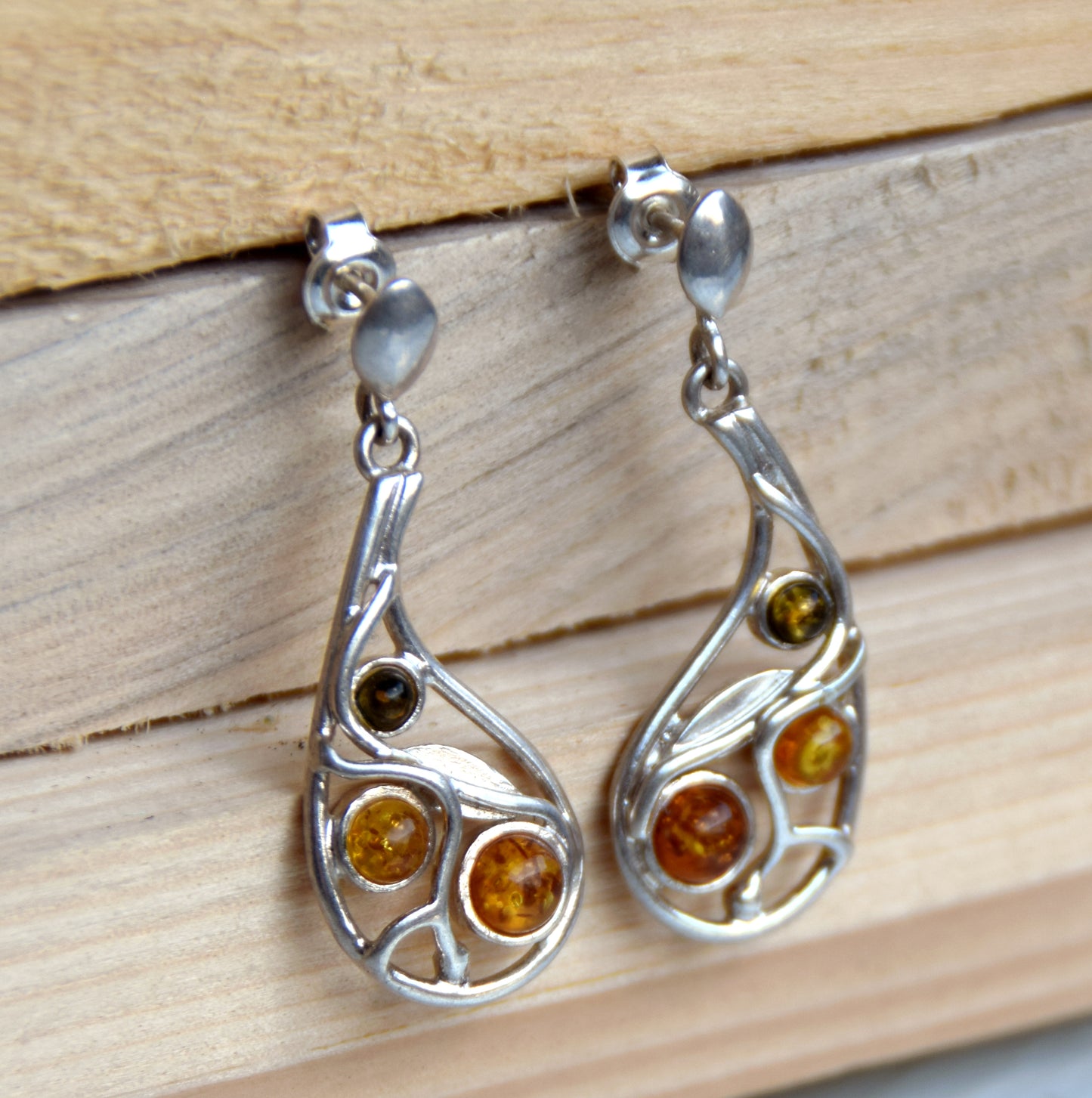 MJ Baltica, earrings, natural Baltic amber, 925 silver, feminine, flowers, mosaic, multicolored, BK157