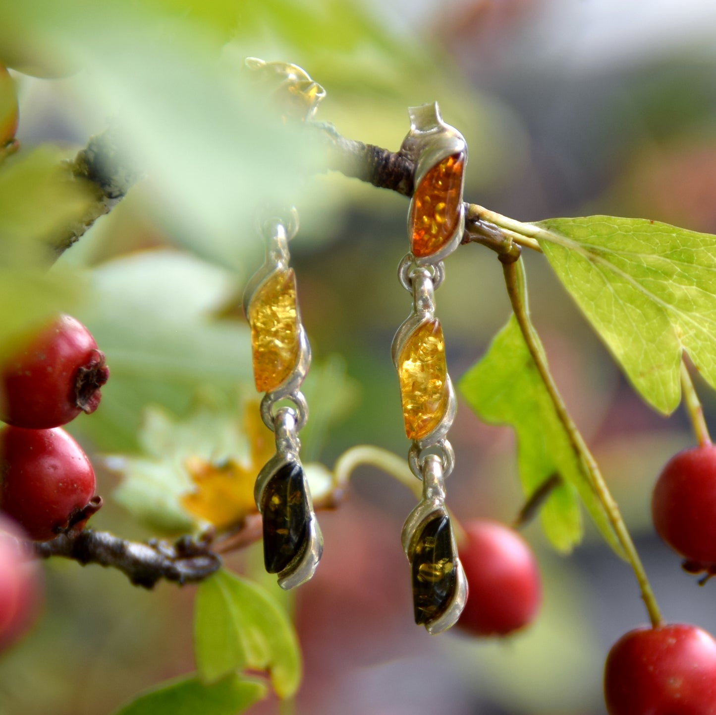 MJ Baltica, earrings, natural Baltic amber, 925 silver, feminine, chain, multicolored, BK158