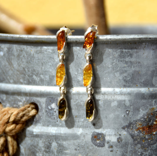 MJ Baltica, earrings, natural Baltic amber, 925 silver, feminine, chain, multicolored, BK158
