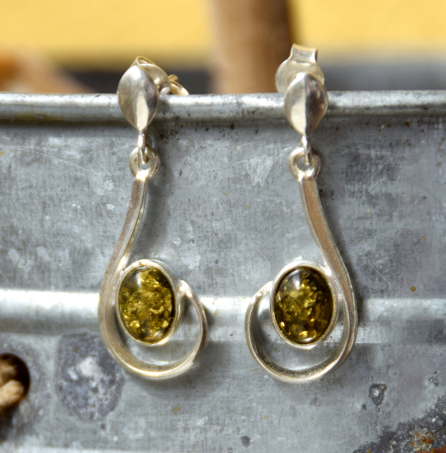 MJ Baltica, earrings, natural Baltic amber, 925 silver, feminine, elegant, unique, green amber, BK161