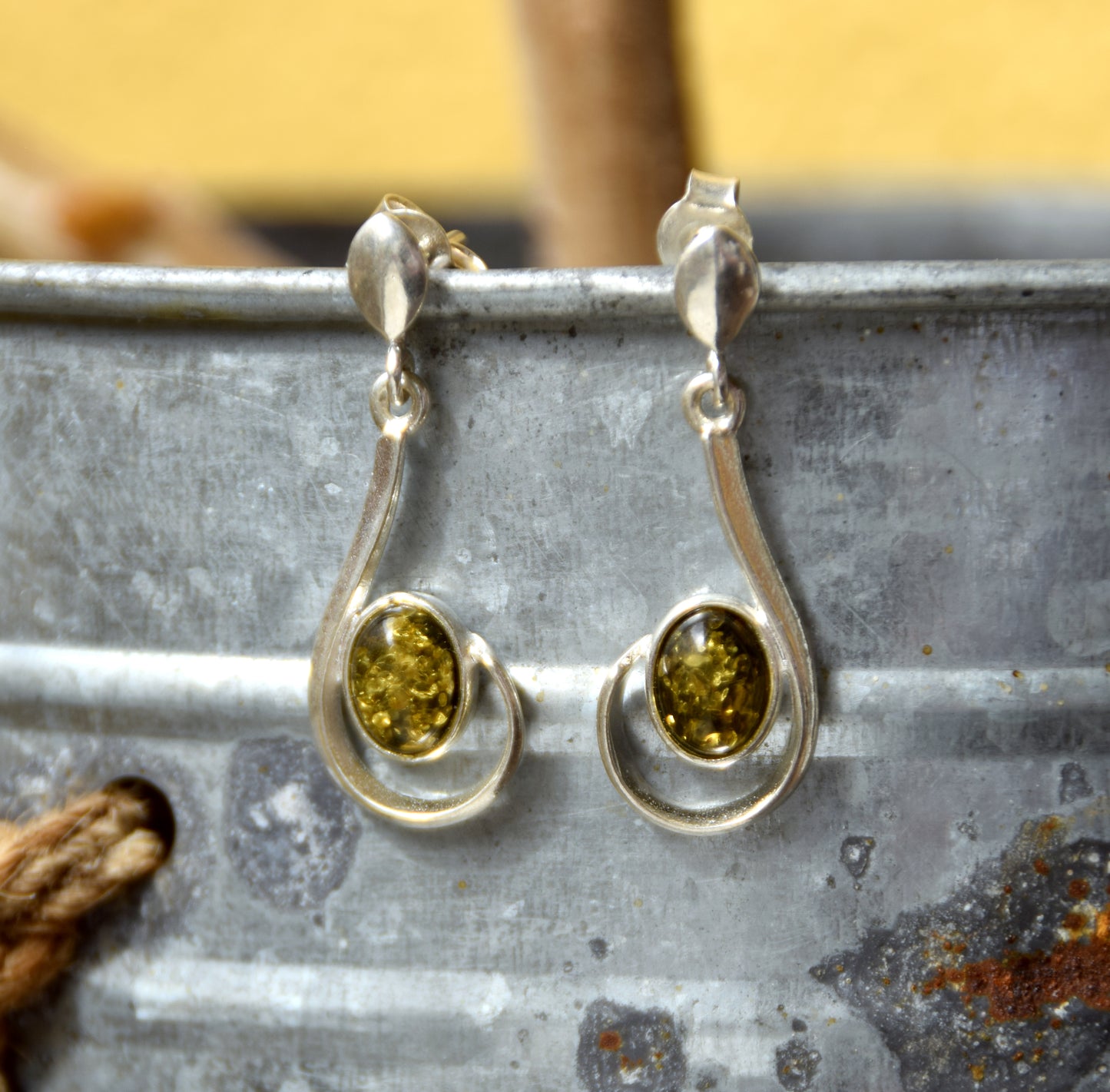 MJ Baltica, earrings, natural Baltic amber, 925 silver, feminine, elegant, unique, green amber, BK161