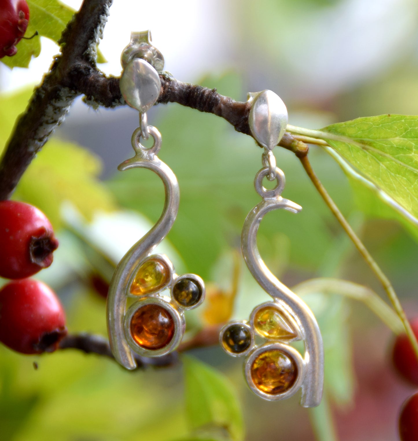 MJ Baltica, earrings, natural Baltic amber, 925 silver, feminine, mosaic, multicolored, BK162