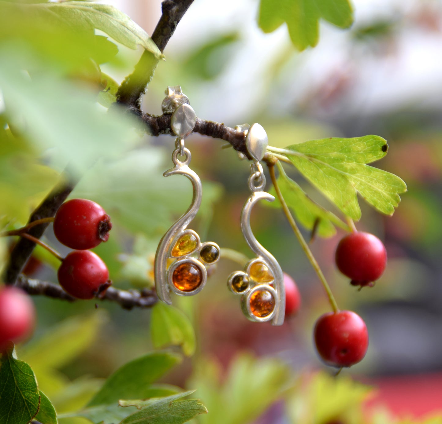 MJ Baltica, earrings, natural Baltic amber, 925 silver, feminine, mosaic, multicolored, BK162