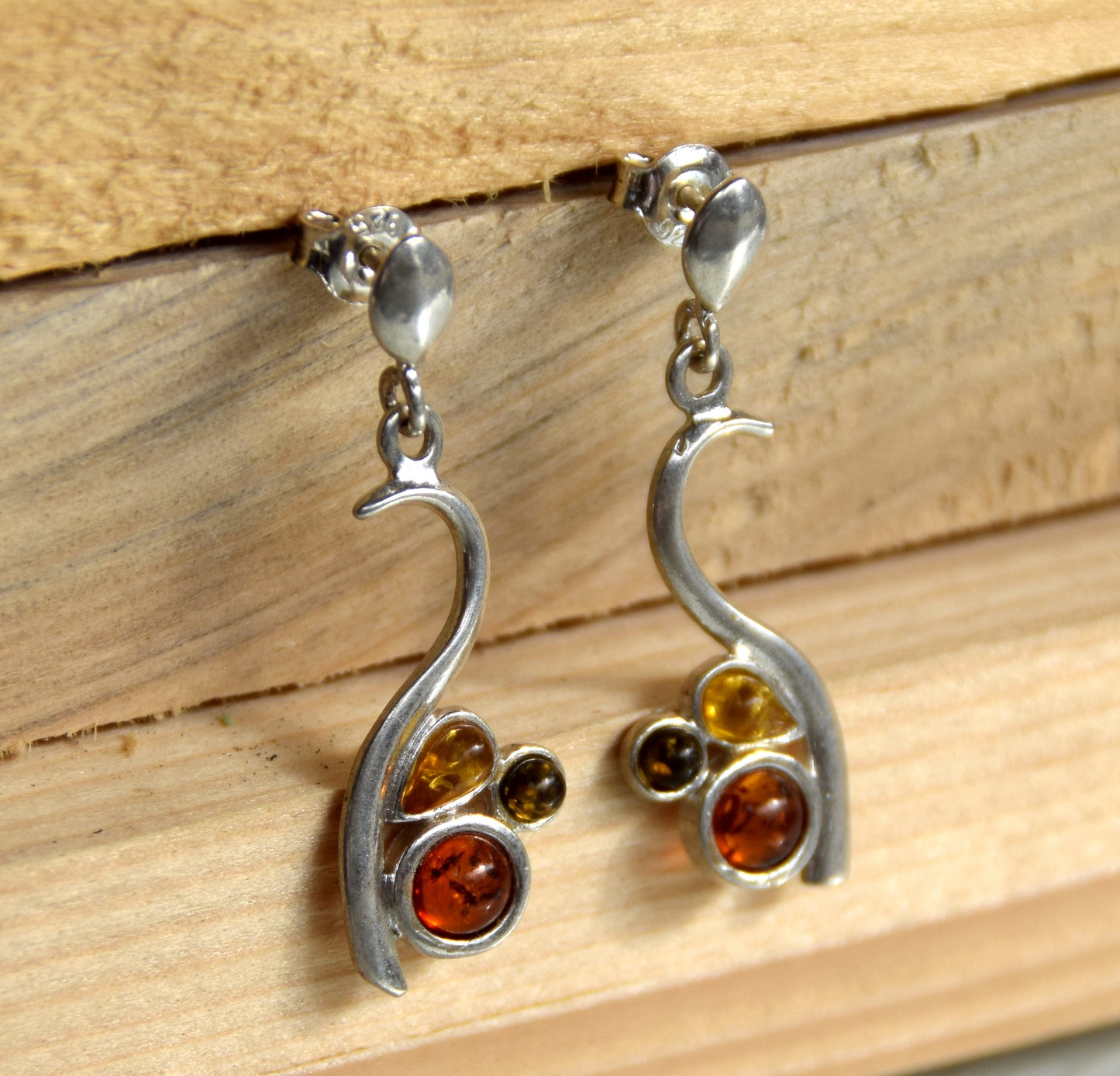 MJ Baltica, earrings, natural Baltic amber, 925 silver, feminine, mosaic, multicolored, BK162