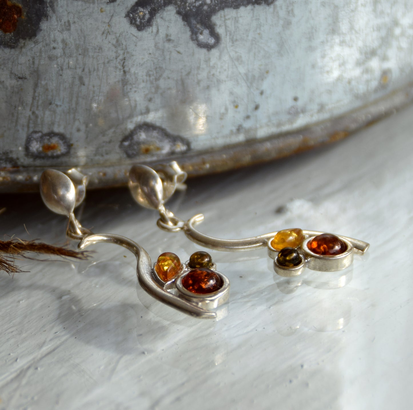 MJ Baltica, earrings, natural Baltic amber, 925 silver, feminine, mosaic, multicolored, BK162